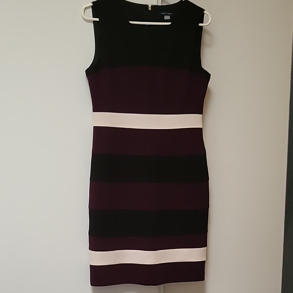 Elegant Black and Purple Striped Dress